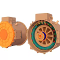 Industrial Electric Motors With Orange Casing And Internal Component Structure