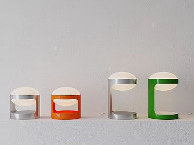 Modern Minimalist Table Lamps with Orange Green Silver Bases and Circular Dome Shades 3d model