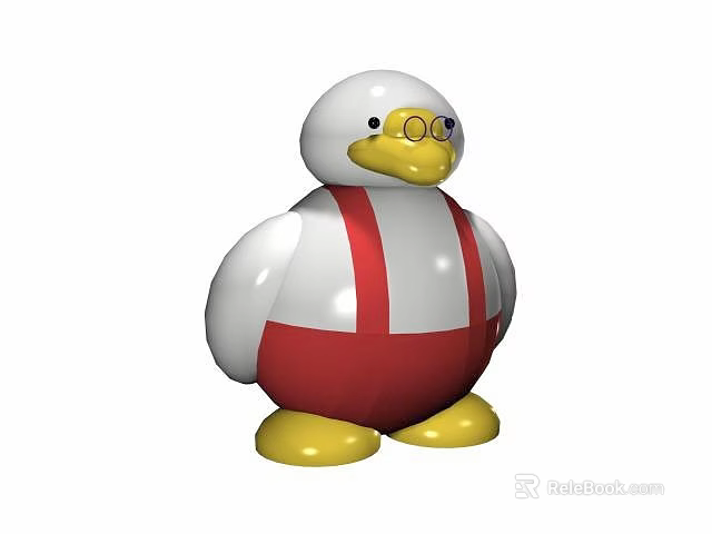 Cute Penguin Doll with White Head Body Yellow Eyes Feet and Red Overalls 3d model 