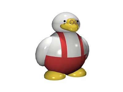Cute Penguin Doll with White Head Body Yellow Eyes Feet and Red Overalls 3d model