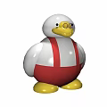 Cute Penguin Doll with White Head Body Yellow Eyes Feet and Red Overalls