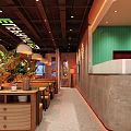 Elegant Modern Restaurant Interior With Wooden Tables Pendant Lights And Large Windows