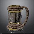 Wooden Barrel Shaped Mug With Rope Wrapped Design And Golden Rings Handle Metal Base