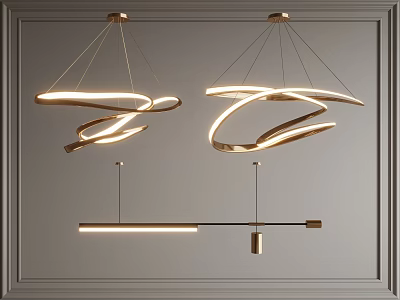 Modern Gold Spiral And Linear Chandeliers With Sleek Metal Frame Design 3d model