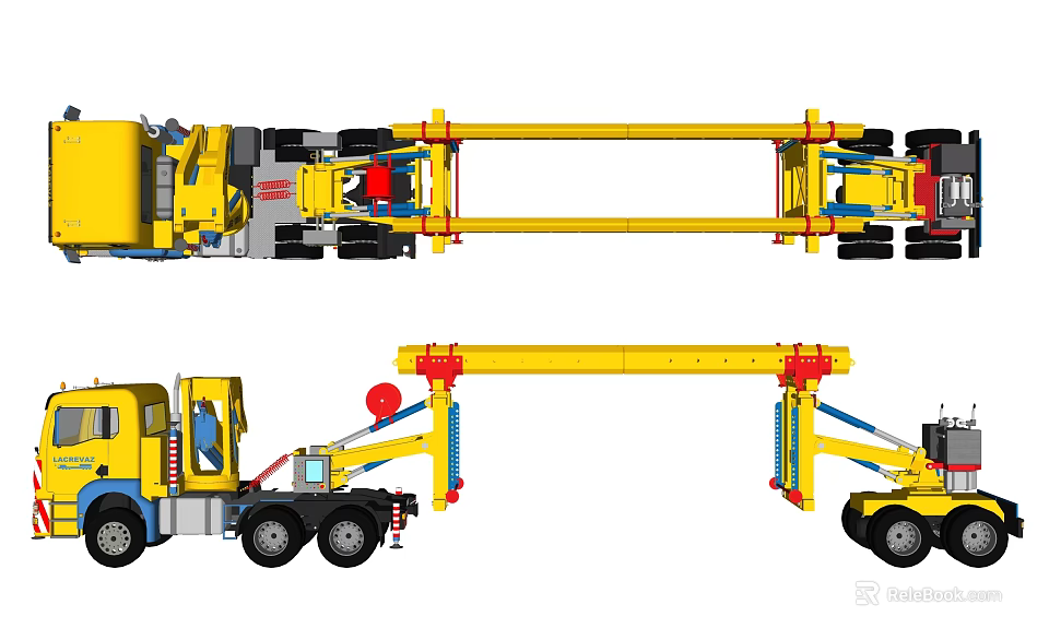 Industrial Yellow Utility Vehicle Featuring Long Hauling Frame And Multiple Sections 3d model 