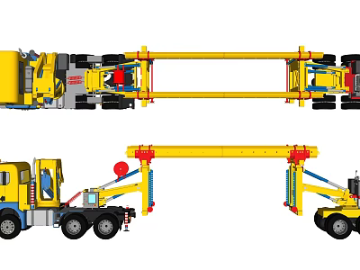 Industrial Yellow Utility Vehicle Featuring Long Hauling Frame And Multiple Sections 3d model