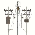 Urban Road Utility Poles With Wires And Electrical Equipment Installation
