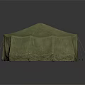 Green Camping Tent With Table And Chairs Grey Background Floor Reflection Design 3d model