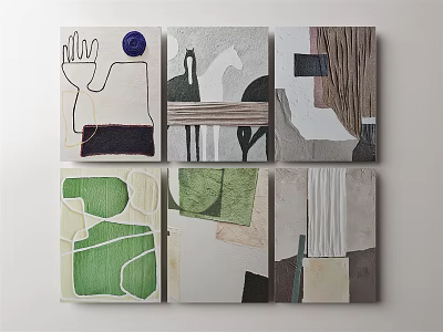 Six Abstract Paintings Wall Art With Modern Abstract Design And Colorful Patterns 3d model