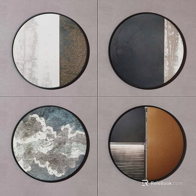 Round Framed Paintings With Diverse Textures Panels Artistic Patterns And Styles 3d model