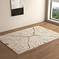 Beige Square Rug with Leaf Vein Textured Pattern on Wooden Floor in Bright Indoor Room 3d model