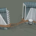 Modern Office Building With Glass Facade Curved Design And Connected Structure 3d model