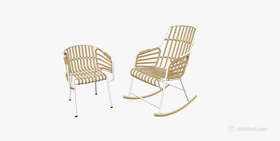 Stylish Rattan Leisure Chairs With Metal Frame Rocking And Standard Design 3d model 