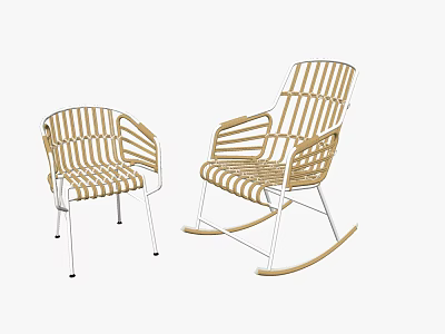 Stylish Rattan Leisure Chairs With Metal Frame Rocking And Standard Design 3d model