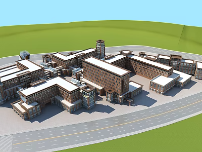 Modern Commercial Complex With Multi Building Structure Tower Road And Green Landscape 3d model