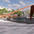 Park Landscape With Green Trees White Flowering Trees Modern Buildings And Paved Area