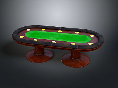 Oval Game Table With Green Felt Surface Wooden Legs And Yellow Dots 3d model