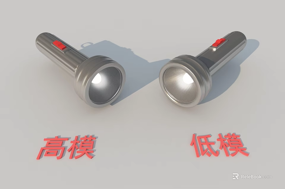 High Poly And Low Poly Flashlight 3D Models Side By Side Comparison View 3d model 