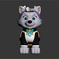 Cartoon Husky Puppy With White Purple Fur Crown Headpiece Black Outfit And Orange Green Decorations