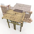 Modern Outdoor Elevated Structure With Bamboo Posts Wooden Deck And Storage Ladder