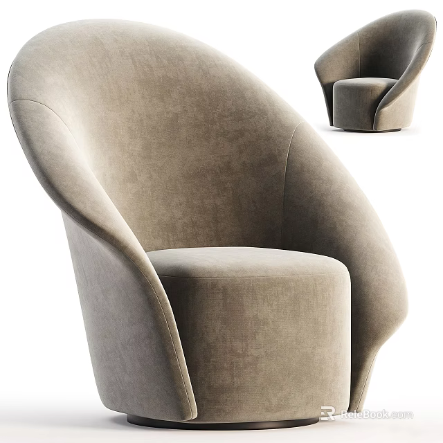 Elegant Modern Beige Fabric Accent Chair With Curved Backrest Armrest For Living Room Interior 3d model 