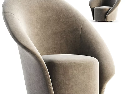 Elegant Modern Beige Fabric Accent Chair With Curved Backrest Armrest For Living Room Interior 3d model