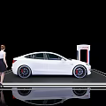 Display Shelf Featuring White Toyota Car And Female Figure Standing Nearby