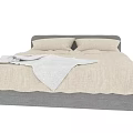 Minimalist Double Bed With Gray Frame Beige Linen Bedding And Draped Blanket 3d model