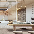 Karesansui Zen Garden Design Featuring Moon Gate Dry Gravel Stone Lantern And Maple Tree