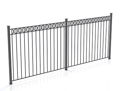 Modern Metal Fence With Vertical Bars And Decorative Top Rail Design 3d model