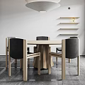 Modern Minimalist Restaurant Interior With Wooden Dining Table Black Back Chairs And White Pendant Light