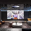 Luxurious Home Theater Interior Design With Starry Ceiling Large Projection Screen And Plush Seating