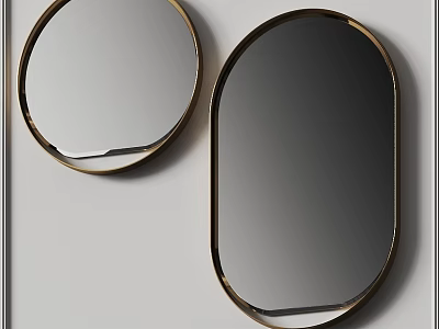 Modern Stylish Wall Mounted Mirrors with Circular and Oval Golden Frames 3d model