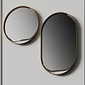 Modern Stylish Wall Mounted Mirrors with Circular and Oval Golden Frames 3d model