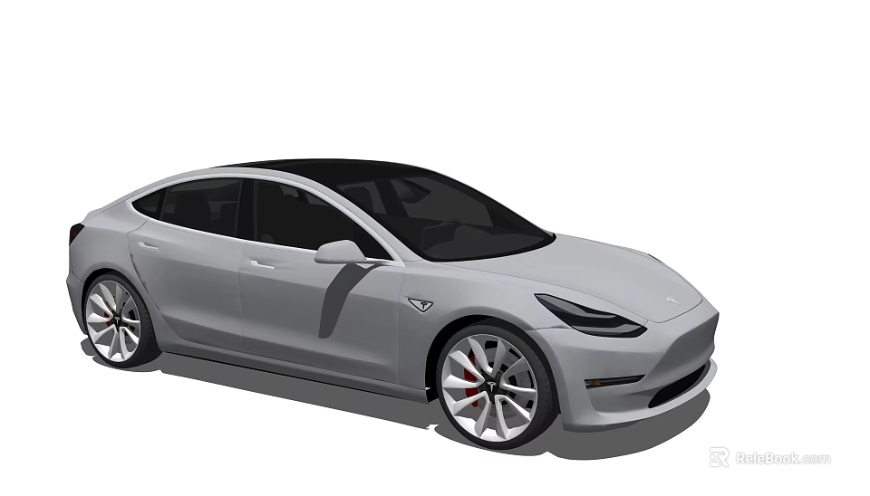 Silver Tesla Sedan With Streamlined Design Black Roof And Alloy Wheels 3d model 