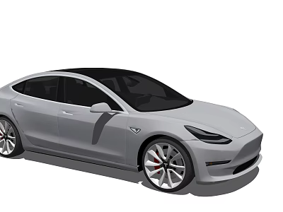 Silver Tesla Sedan With Streamlined Design Black Roof And Alloy Wheels 3d model
