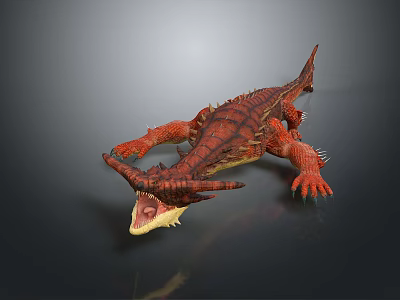 Red Dragon Game Movie Character with Sharp Horns and Open Mouth 3d model