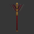 Decorative Battle Hammer With Red Shaft Golden Accents And Black Blades