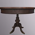 Round Dining Table With Black Marble Top Wooden Edge And Metal Base