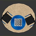 Modern Miniature Scene With Blue Round Table Two Chairs And Chessboard