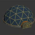 Cartoon Scenic Blue Dome With Geometric Grid White Points Orange Base And Gray EXIT Device 3d model