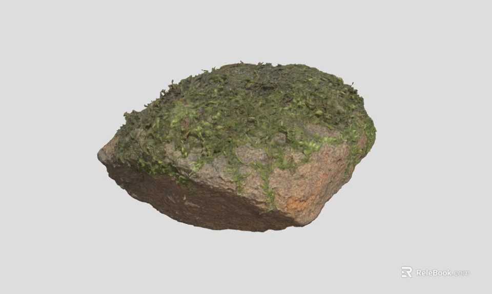 Natural Stone Decorative Piece Covered With Lush Green Moss On Surface Texture 3d model 