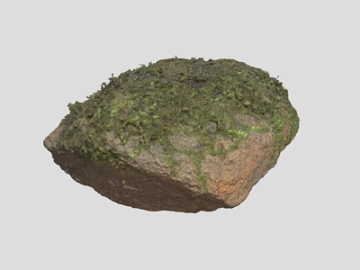 Natural Stone Decorative Piece Covered With Lush Green Moss On Surface Texture 3d model