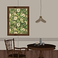 Middle Ancient Style Decorative Painting Dining Table and Chair Chandelier Ornaments 3d model