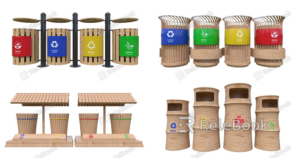 Modern trash can classification trash can wooden trash can scenic trash can model