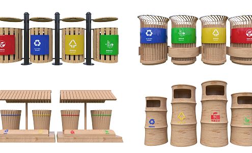 Modern trash can classification trash can wooden trash can scenic trash can 3d model