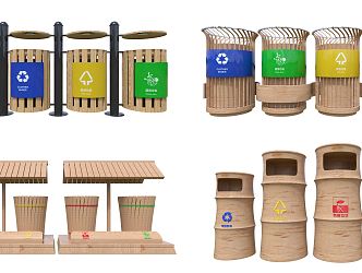 Modern trash can classification trash can wooden trash can scenic trash can 3d model