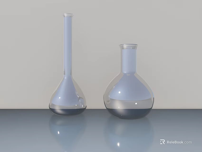 Ceramic Vessels with Tall Neck Conical and Stout Round Bottom on Smooth Countertop Light Background 3d model 