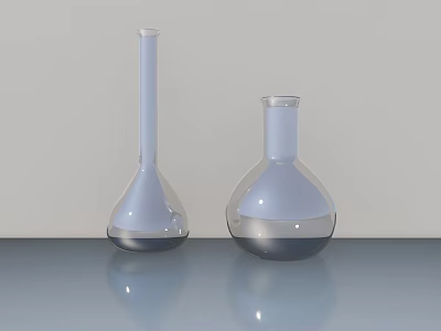 Ceramic Vessels with Tall Neck Conical and Stout Round Bottom on Smooth Countertop Light Background 3d model