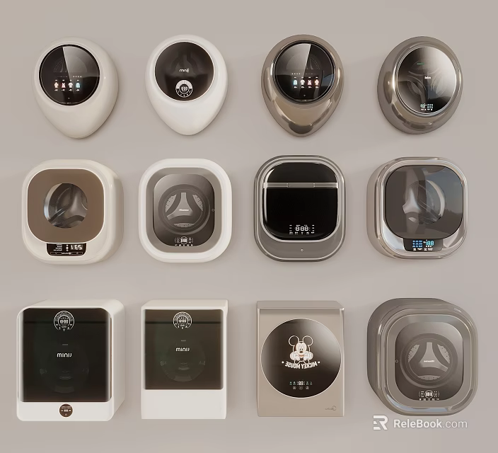 Washing Machine Control Panels In Different Modern Designs Shapes And Colors 3d model 
